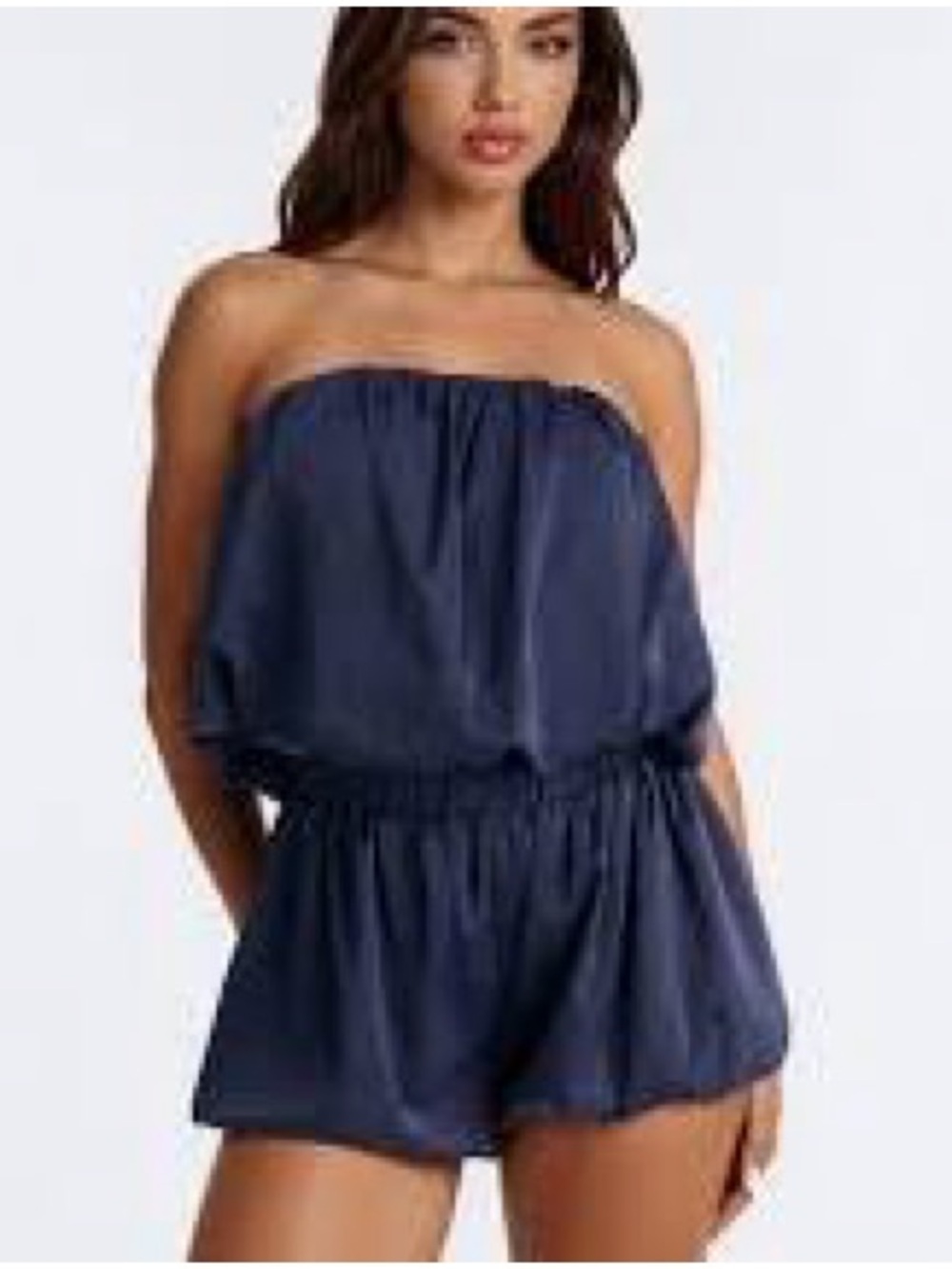 Forever 21 Navy Chambray Strapless Romper